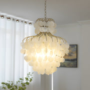 Tiered Capiz Shell Crystal Chandelier - French Retro Style