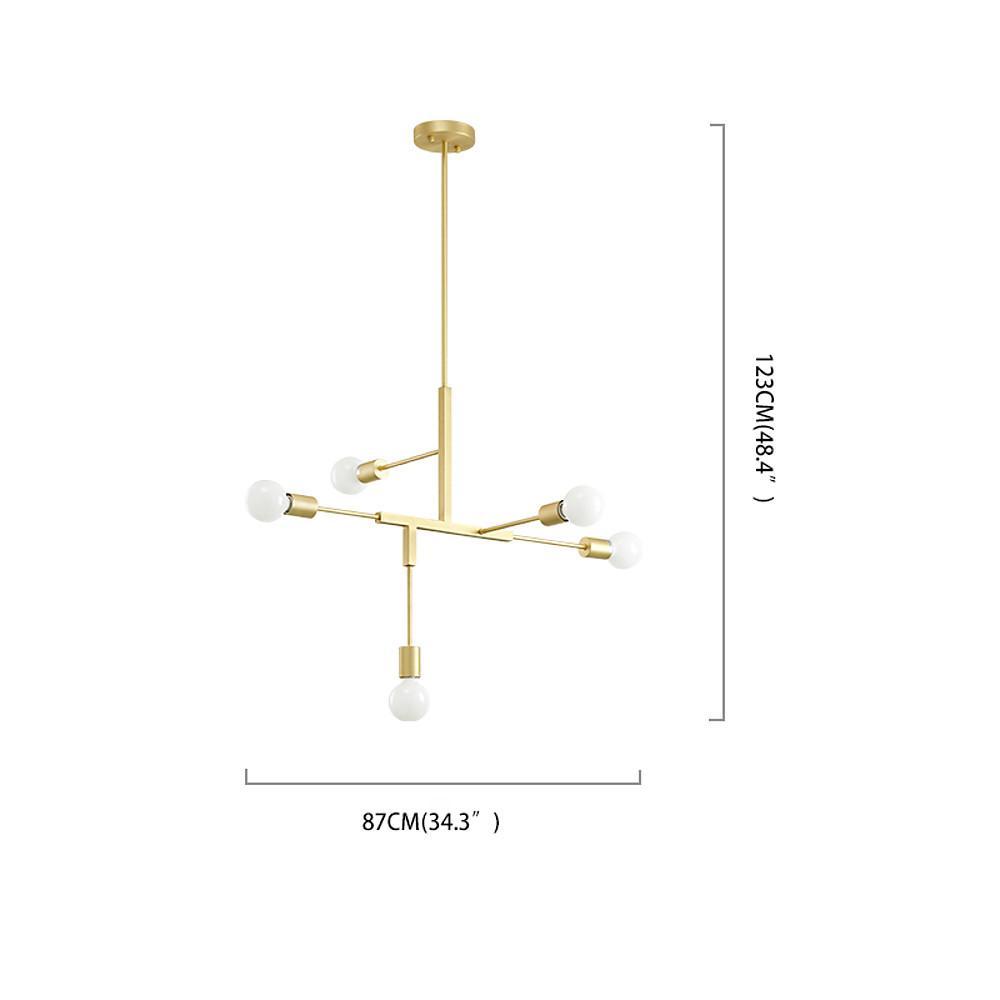 5-Light Sputnik Chandelier - Gold Metal & Glass Modern Ceiling Light