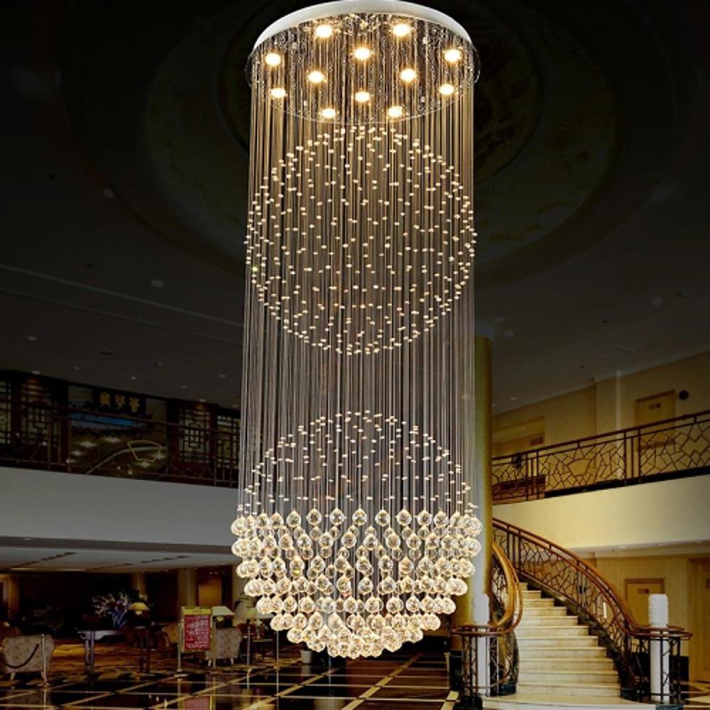 Double Sphere Crystal Metal Chandelier Contemporary Staircase Lighting