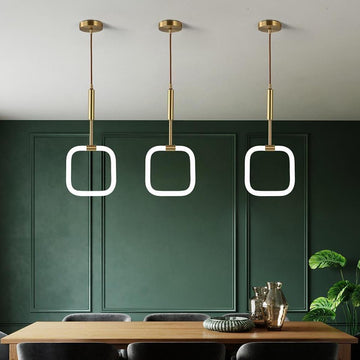 Modern Square Pendant Light with Copper Frame and Acrylic Shade