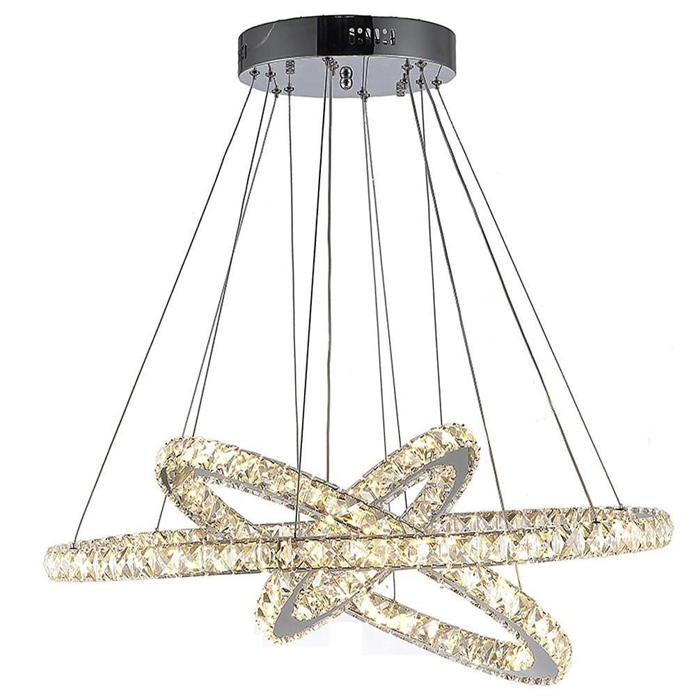 Modern Crystal Chandelier with Interwoven Geometric Rings