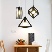 Geometric Black Metal LED Pendant Light – Adjustable Industrial