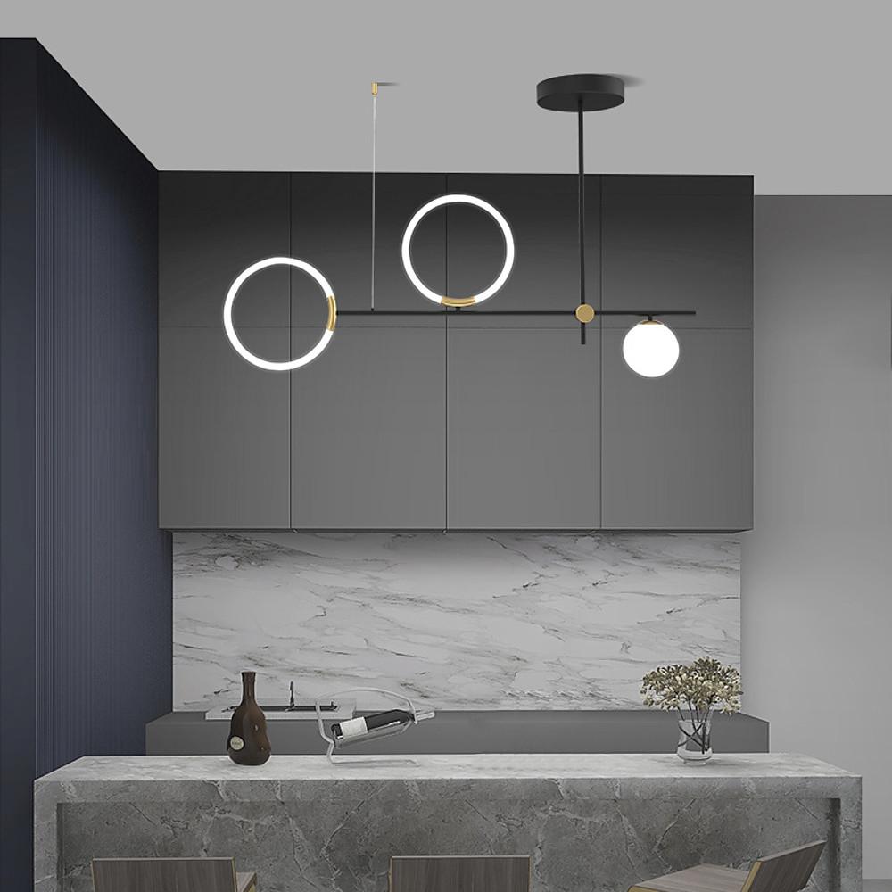 Modern LED Chandelier with Circular Glass Shades in Black