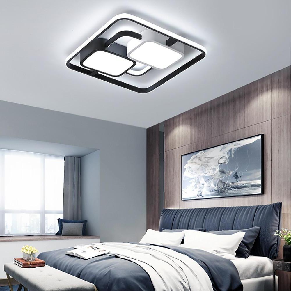 Geometric Dimmable LED Flush Mount Ceiling Light Black Metal Acrylic