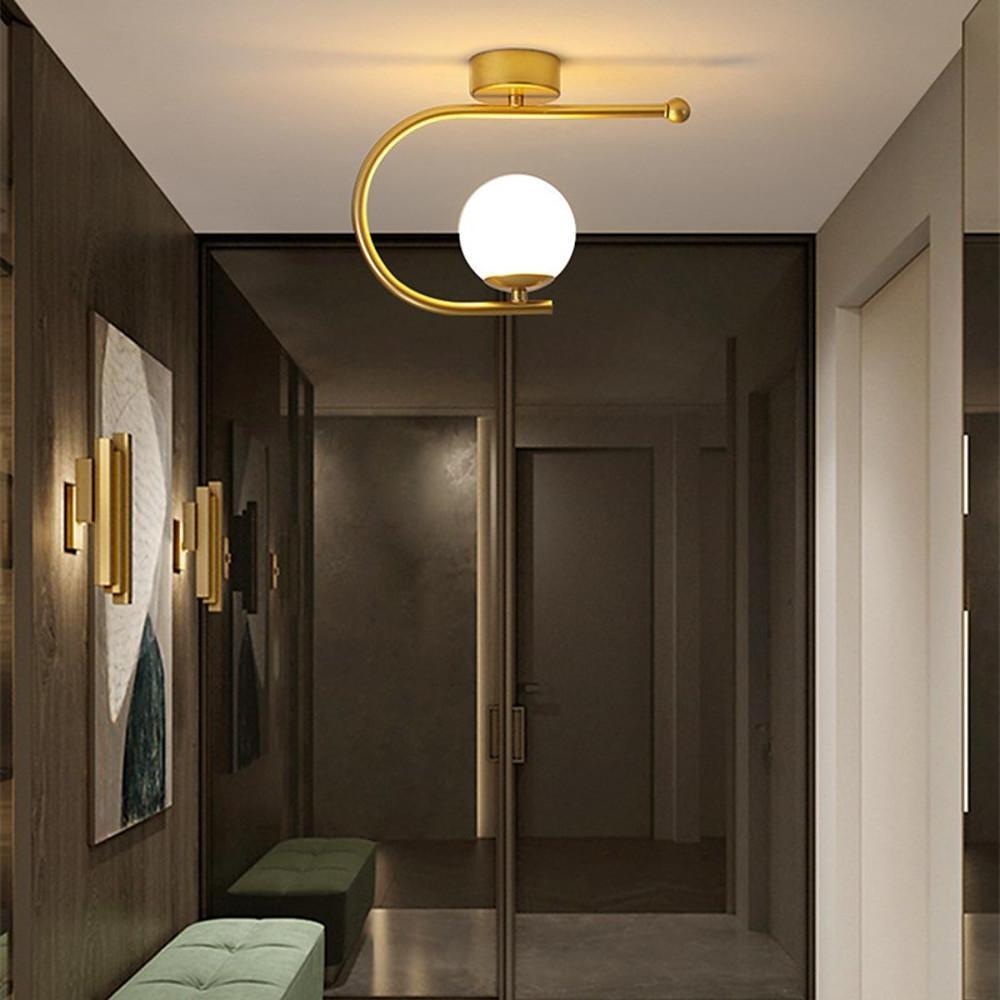 Black Curved Globe Flush Mount Ceiling Light Modern Metal Glass