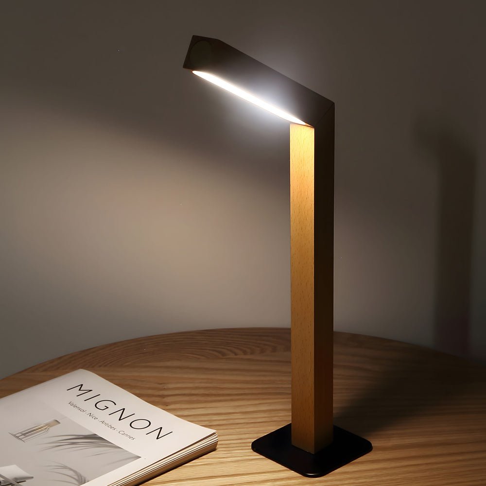 Minimalist Wood Touch Table Lamp with Adjustable LED Linear Light