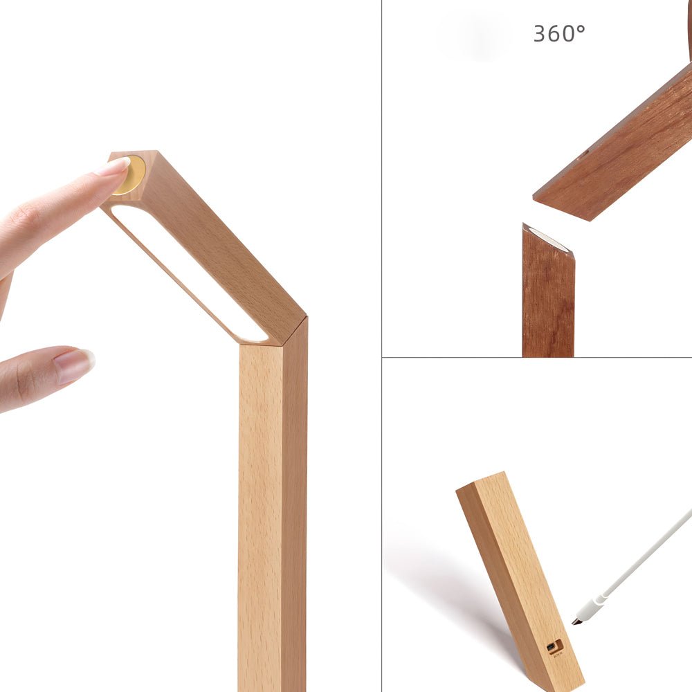 Minimalist Wood Touch Table Lamp with Adjustable LED Linear Light
