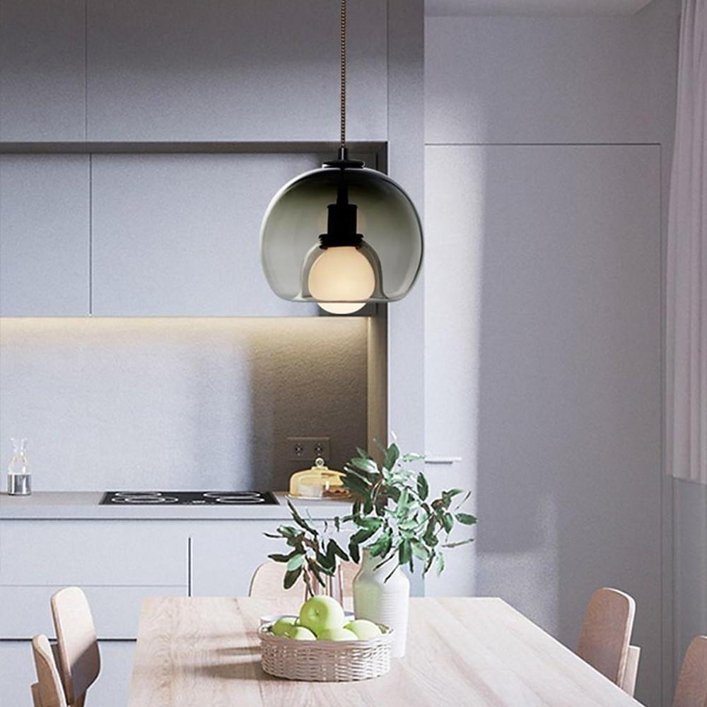 Semi-Globe Glass Pendant Light with Electroplated Metal Finish