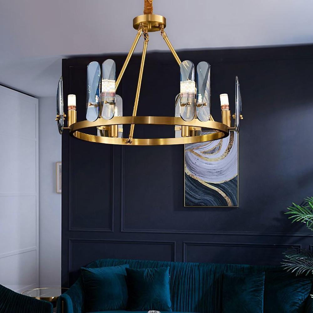 Nordic Glass Copper Chandelier - 8-Light Circular Pendant Lighting