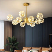 6-Light Glass Globe Chandelier with Brass Finish