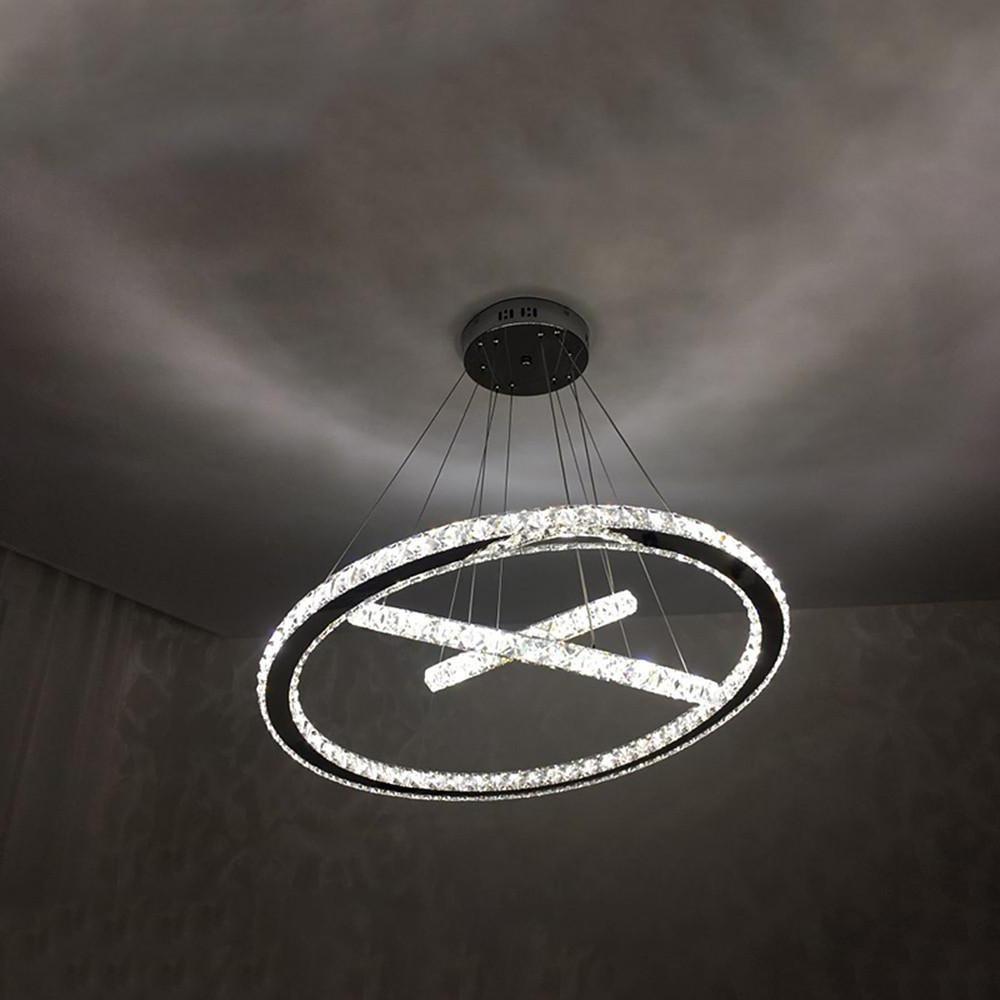 Modern Crystal Chandelier with Interwoven Geometric Rings