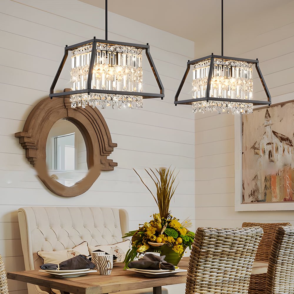 Trapezoidal Crystal Chandelier with Black Metal Frame, 2 Sizes