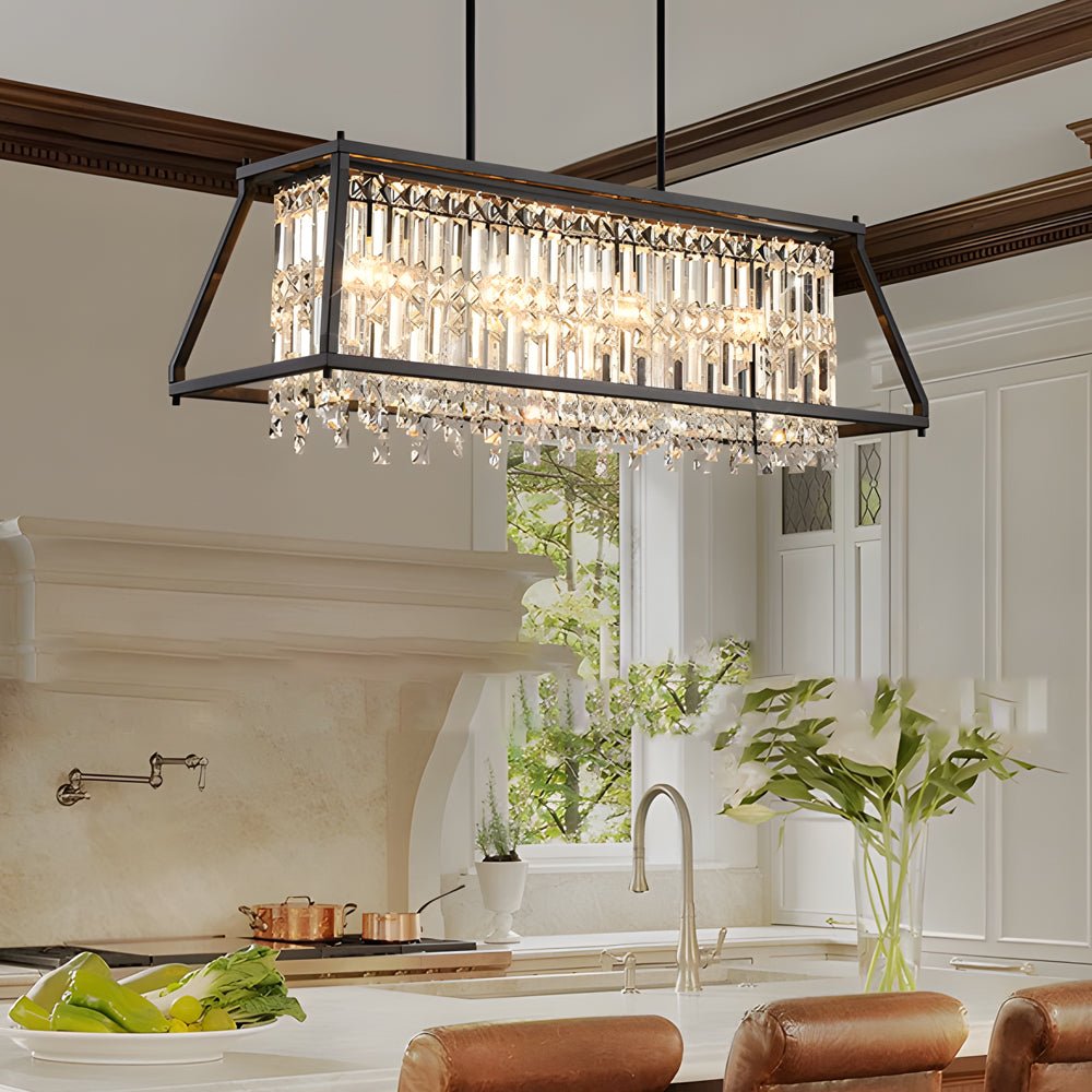 Trapezoidal Crystal Chandelier with Black Metal Frame, 2 Sizes