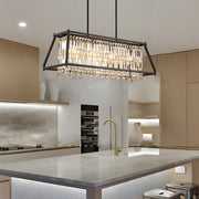 Trapezoidal Crystal Chandelier with Black Metal Frame, 2 Sizes