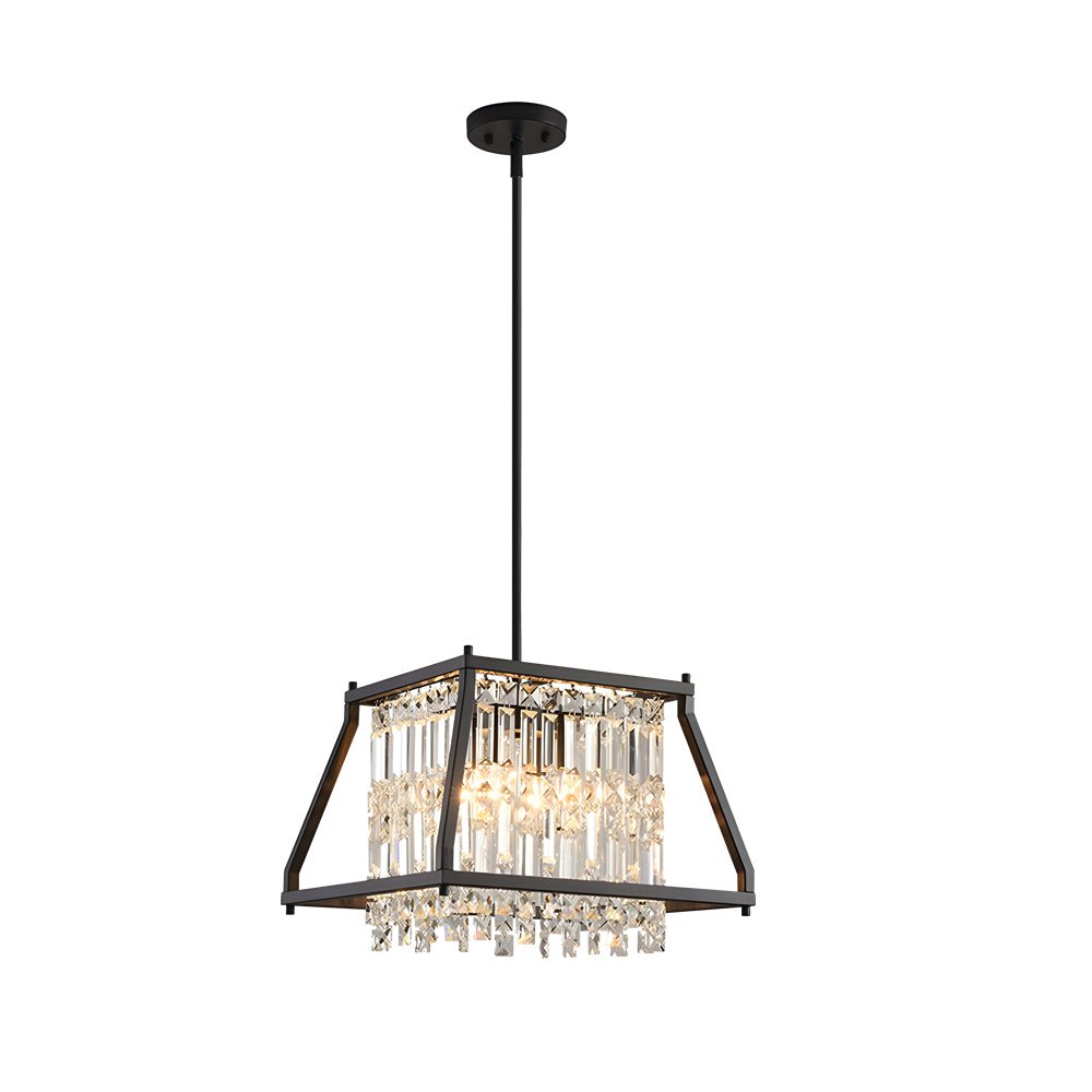 Trapezoidal Crystal Chandelier with Black Metal Frame, 2 Sizes