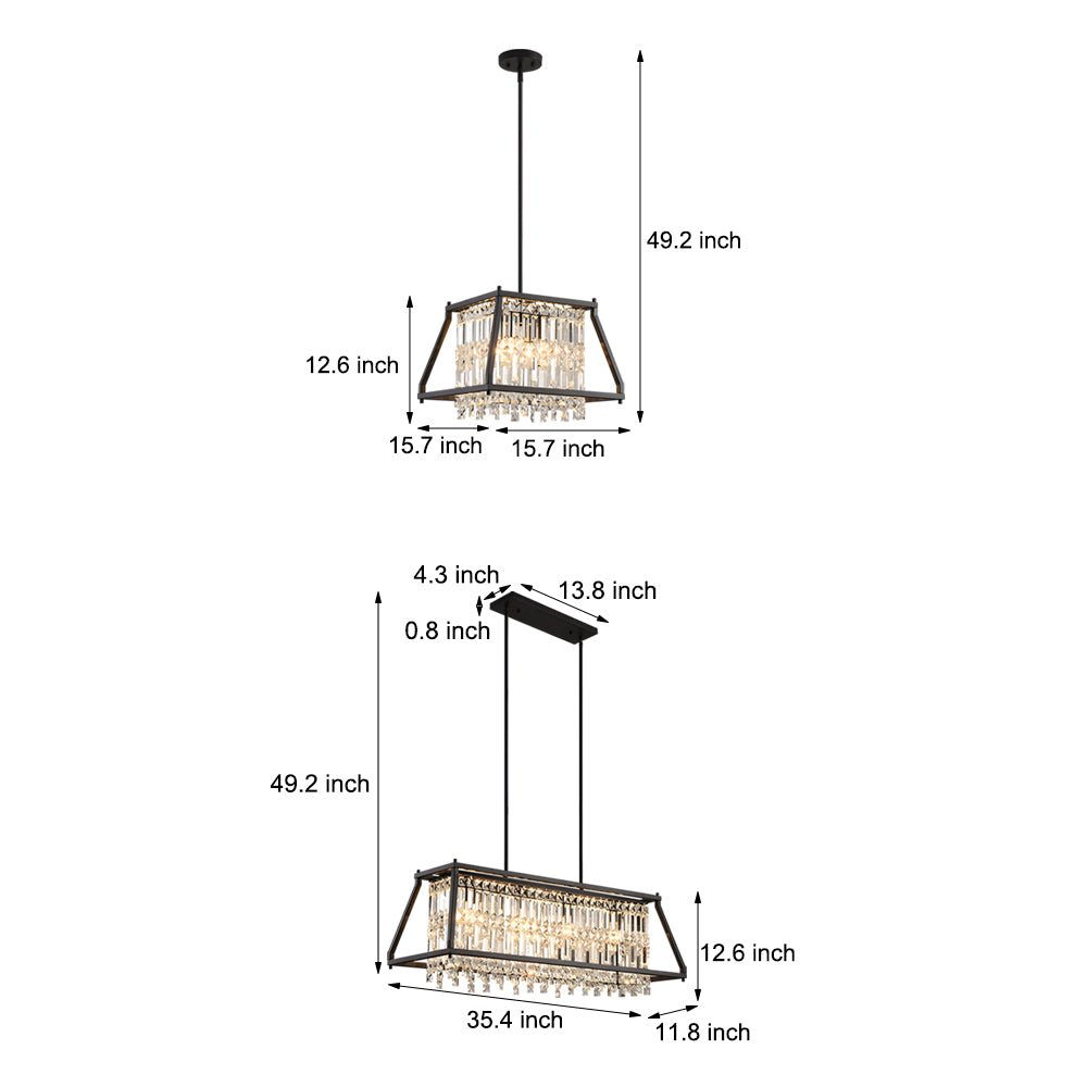 Trapezoidal Crystal Chandelier with Black Metal Frame, 2 Sizes