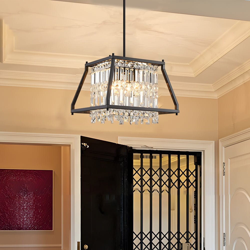 Trapezoidal Crystal Chandelier with Black Metal Frame, 2 Sizes