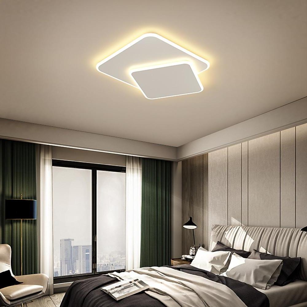 Modern White Square LED Flush Mount Ceiling Light - 2 Tier Design