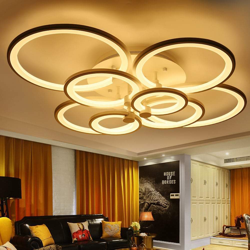 Modern Semi Flush Mount Light with Overlapping Rings - LED Ceiling