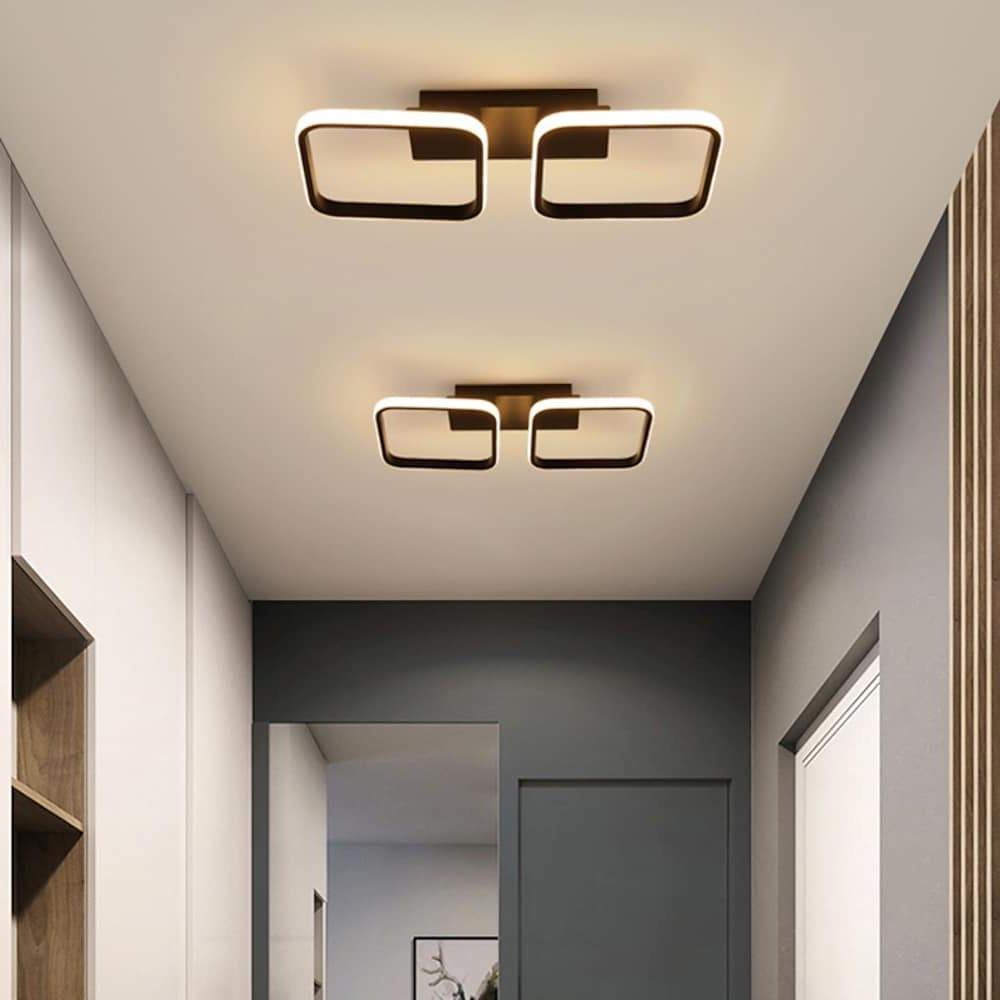 Modern Dual Square Acrylic LED Flush Mount Ceiling Light - Black