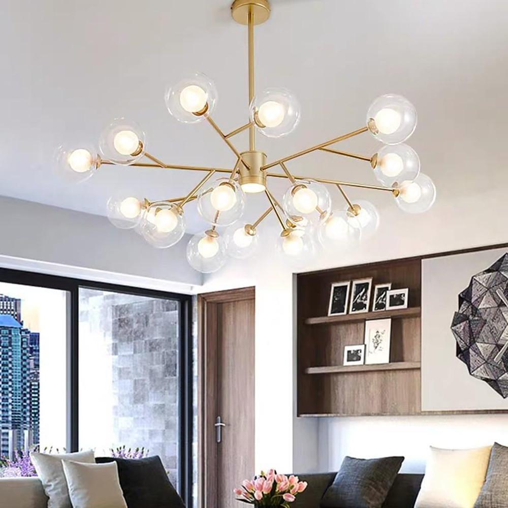 9-Light Modern Glass Chandelier with Gold Metal Frame