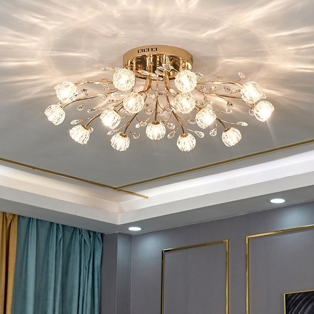 Crystal Glass Globe Flush Mount LED Ceiling Light Gold Finish