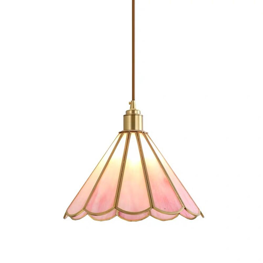 Modern Flower Glass Pendant Light – Brass Finish, LED, 11" Diameter