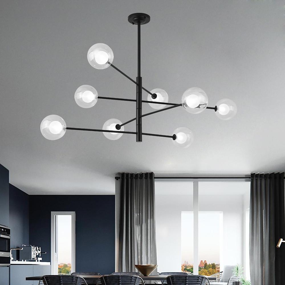 Linear Sputnik Chandelier Black Glass Metal 8-Light Modern