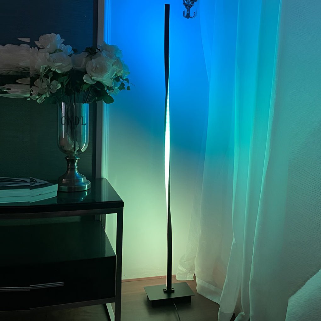 49 Inch Twisted LED Floor Lamp - Modern Aluminum with RGB Remote