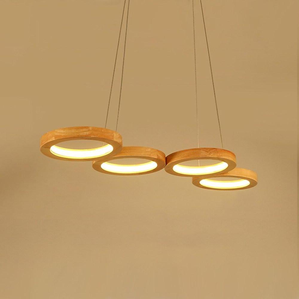 Modern Wood Ring Pendant Light - 4 or 5 Circle LED Ceiling Fixture