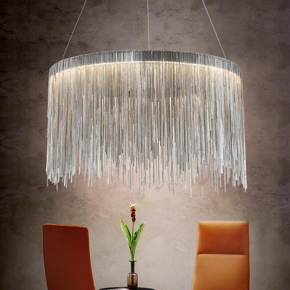 Modern Drum Chandelier with Metal Fringe Shade - LED Pendant Light