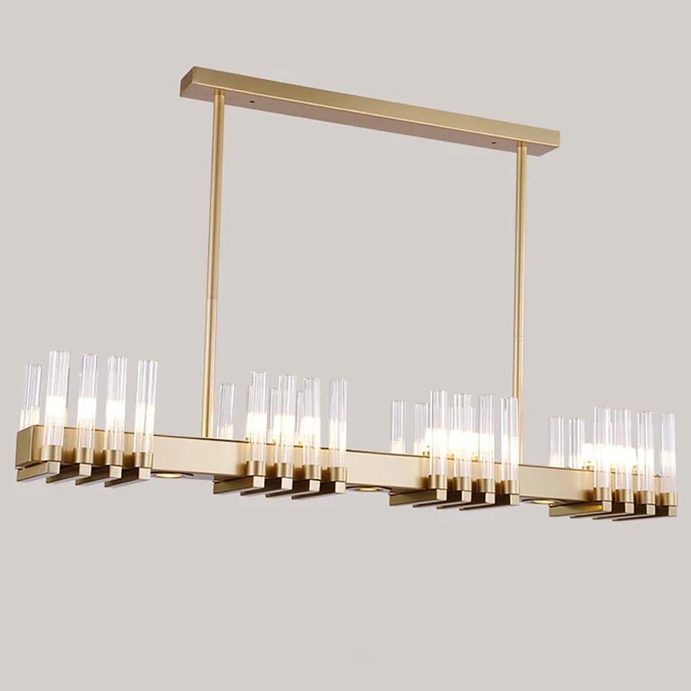 Linear Metal & Glass LED Chandelier – Modern Ambient Lighting