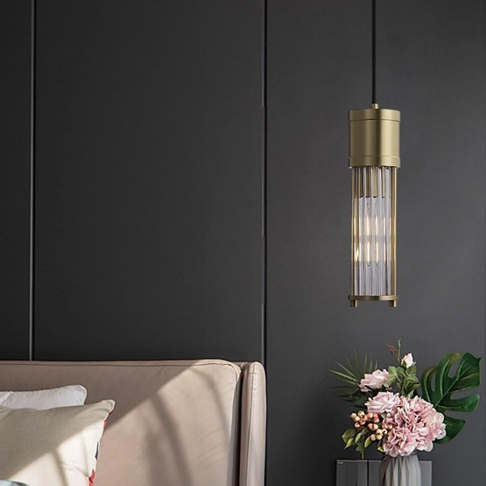 Crystal Cylinder Pendant Light LED Modern Brass Copper Hanging Lamp