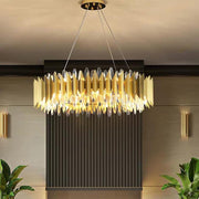 Modern Crystal Chandelier Round Stainless Steel Ceiling Light