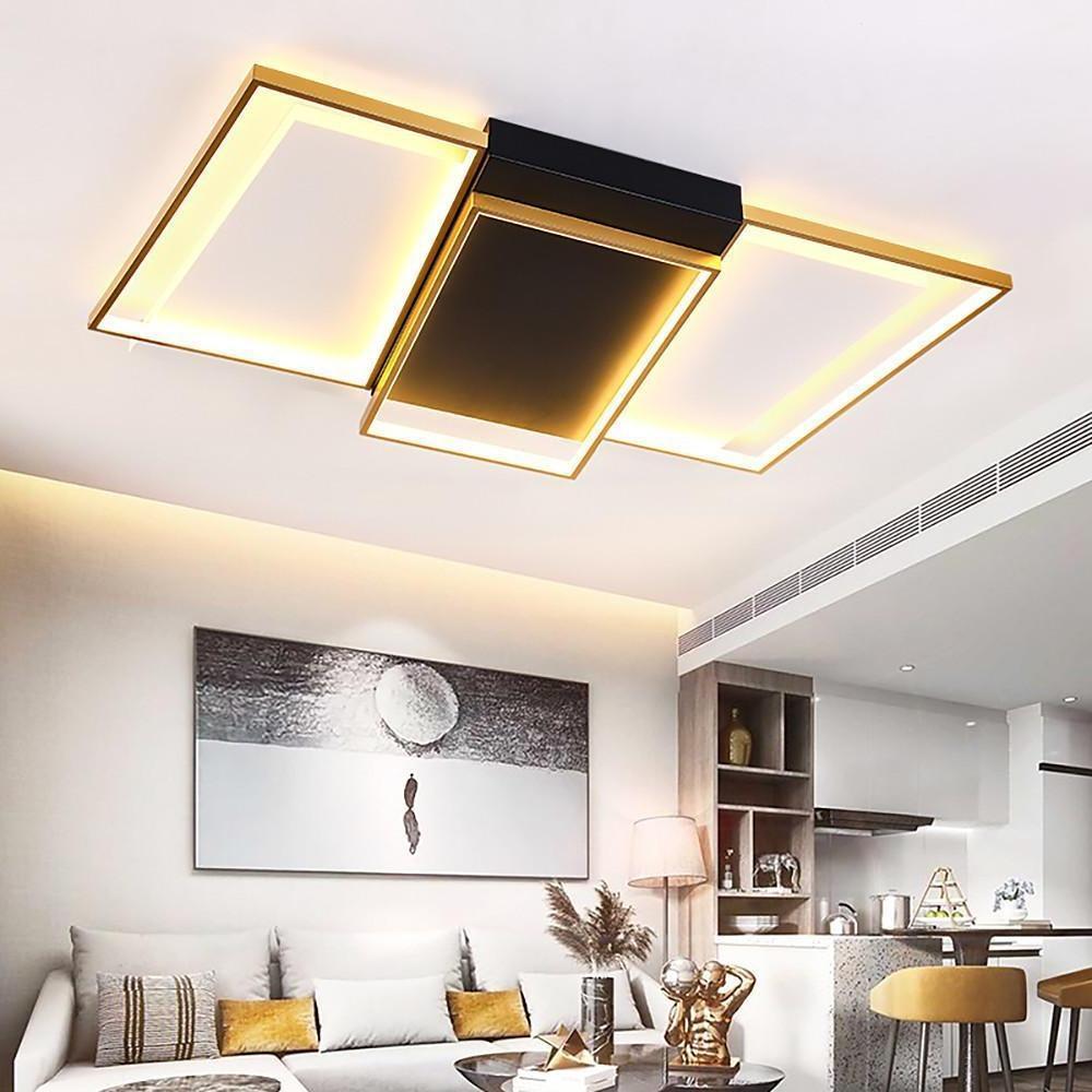 Modern Geometric LED Flush Mount Ceiling Light - Black & Gold
