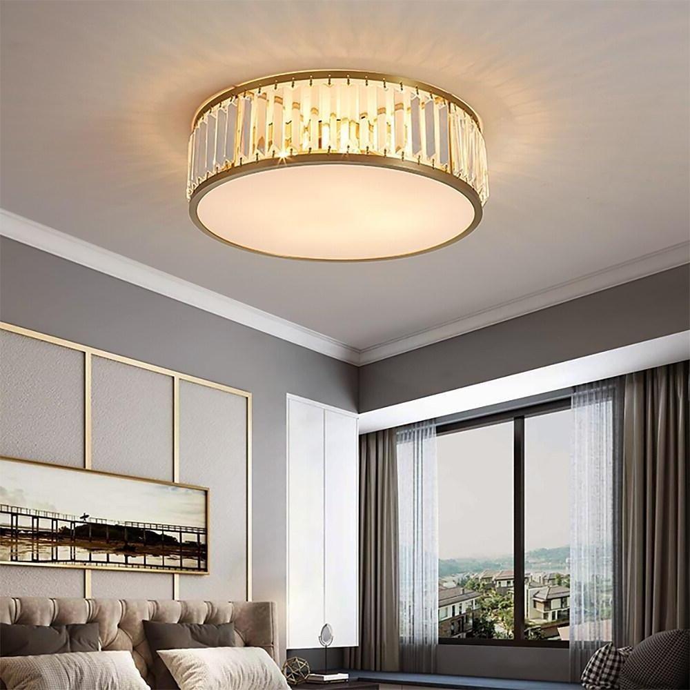 Crystal Drum LED Flush Mount Ceiling Light - Nordic Style Brass