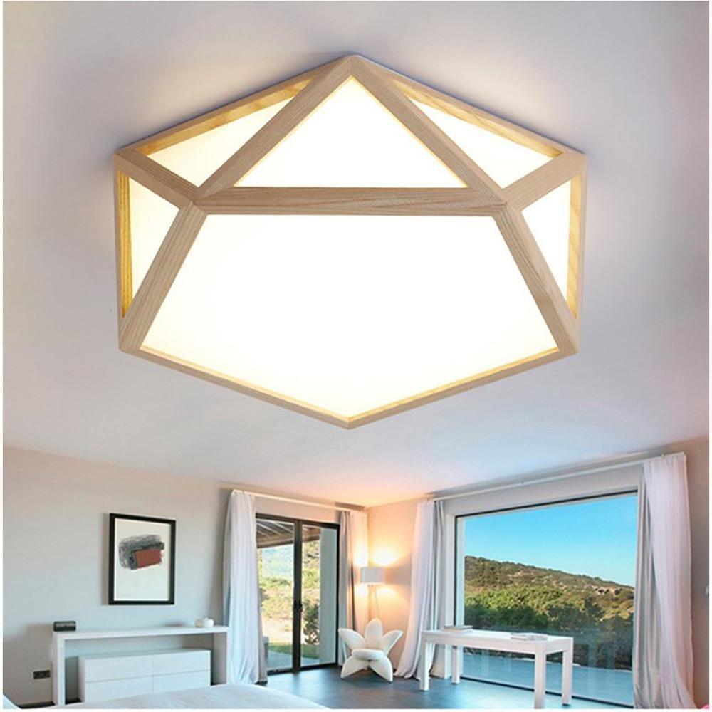 Geometric Wood Flush Mount Ceiling Light with LED