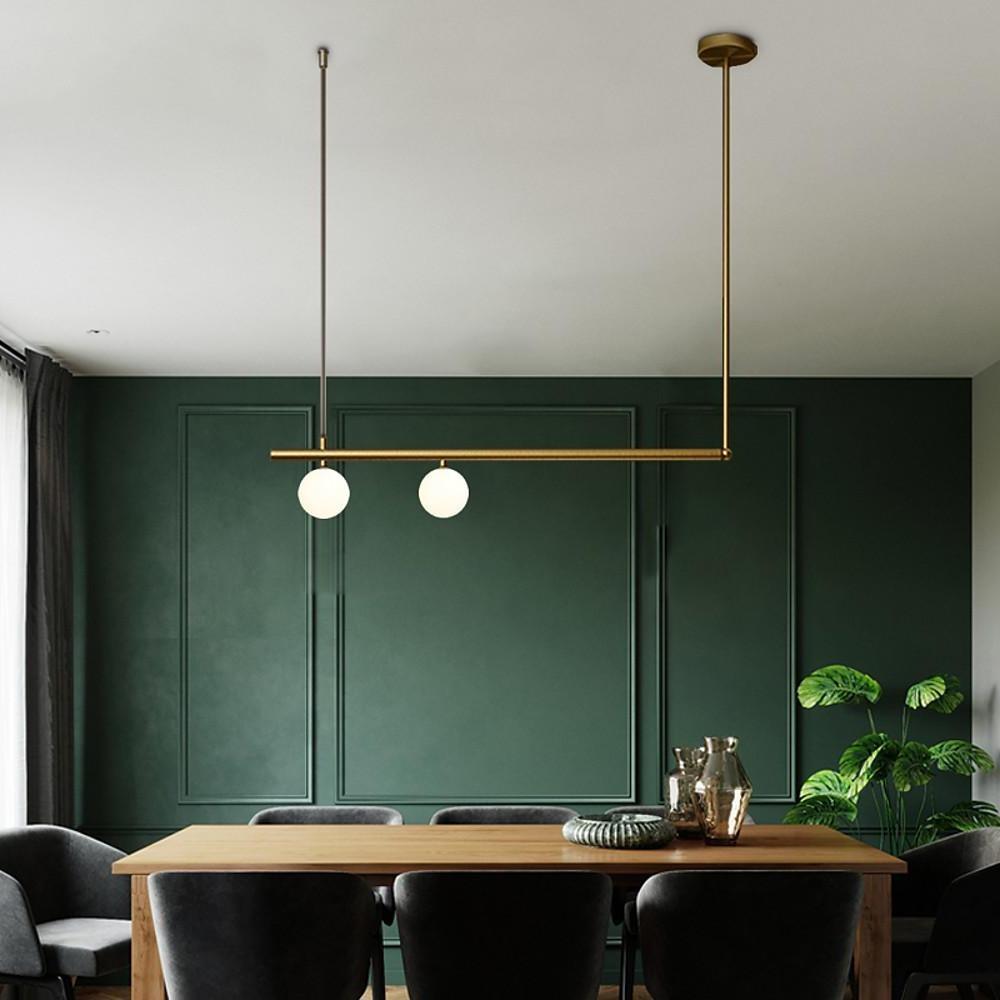 Linear Globe Pendant Light – Copper & Glass Modern Dining Lighting
