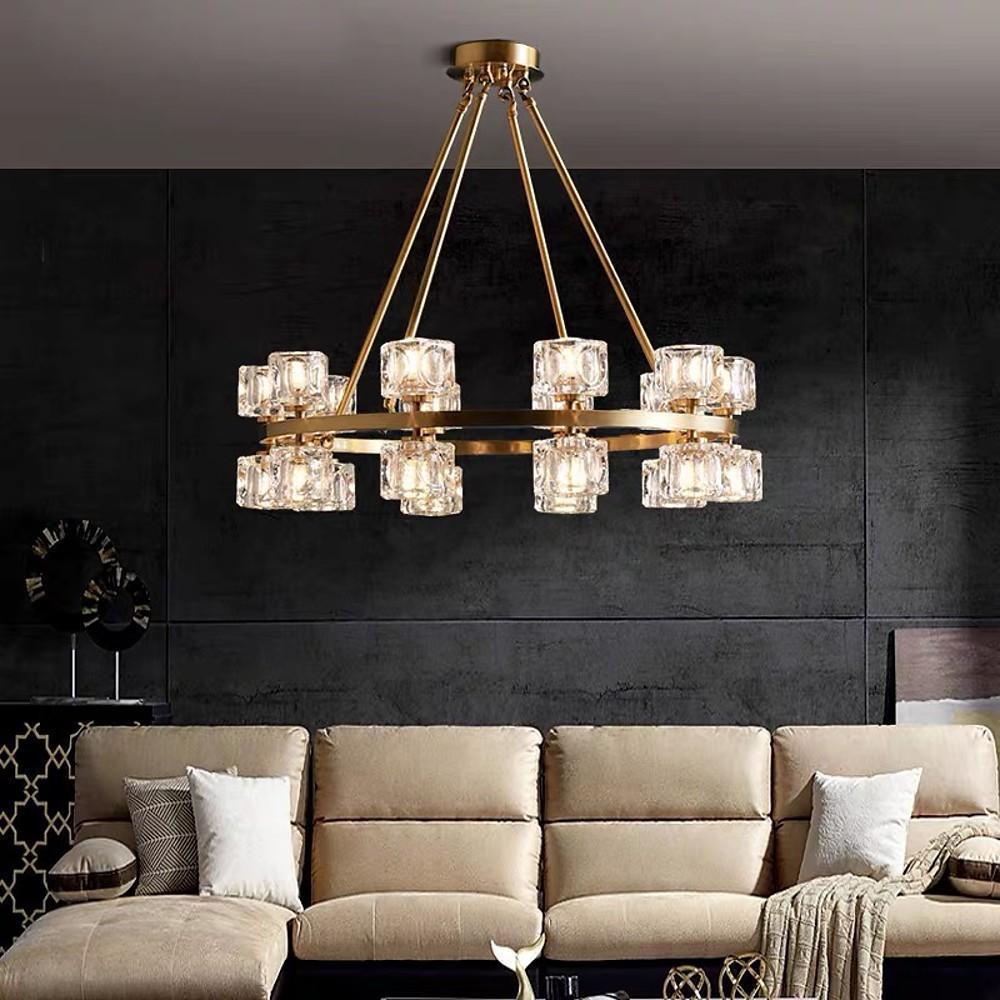Crystal Spotlight Chandelier with Gold Brass Finish & LED Lights