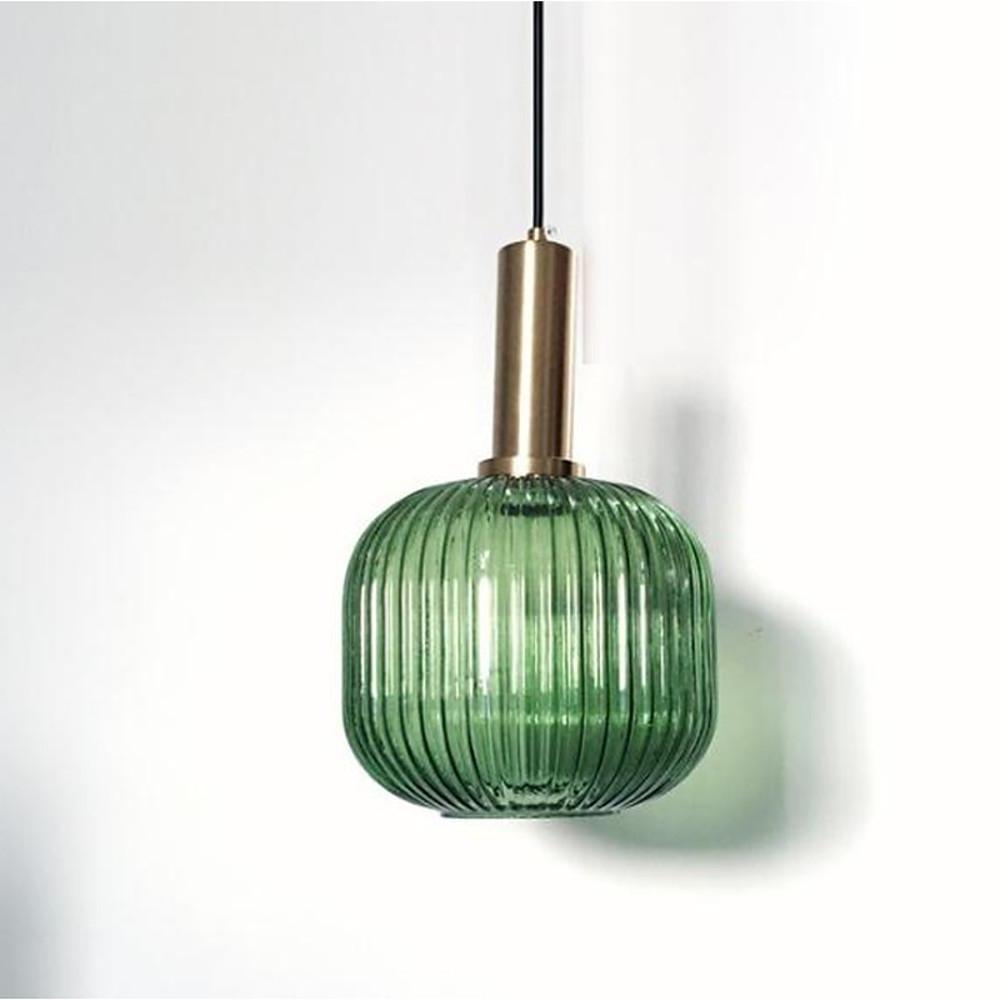 Ribbed Glass Pendant Light with Metal Frame - Ambient LED Lighting