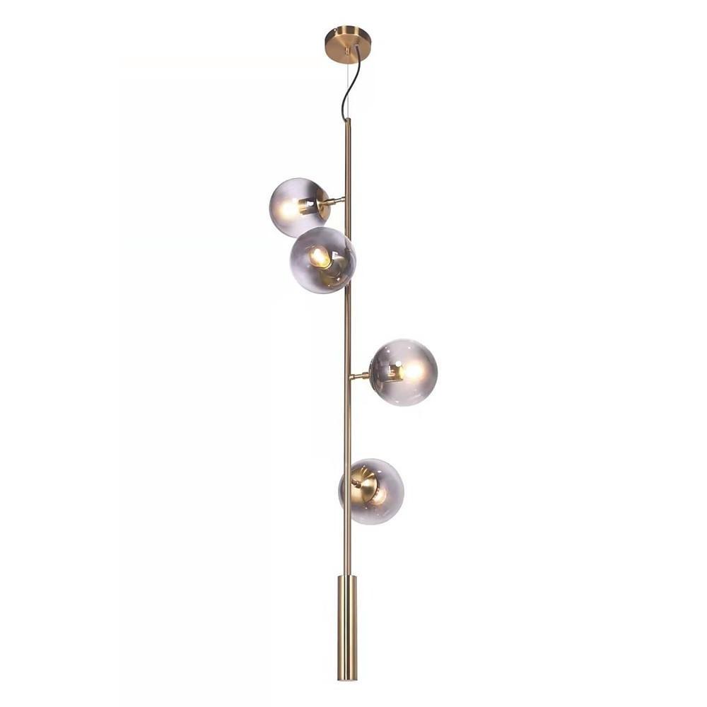 Nordic Linear Glass Globe Chandelier 4/6 Lights Gold Metal