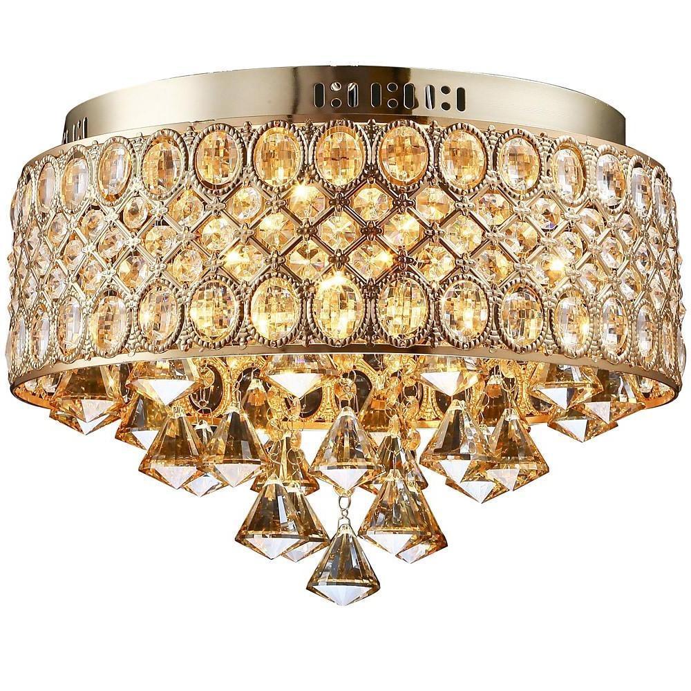 4-Light Crystal Drum Flush Mount Ceiling Chandelier