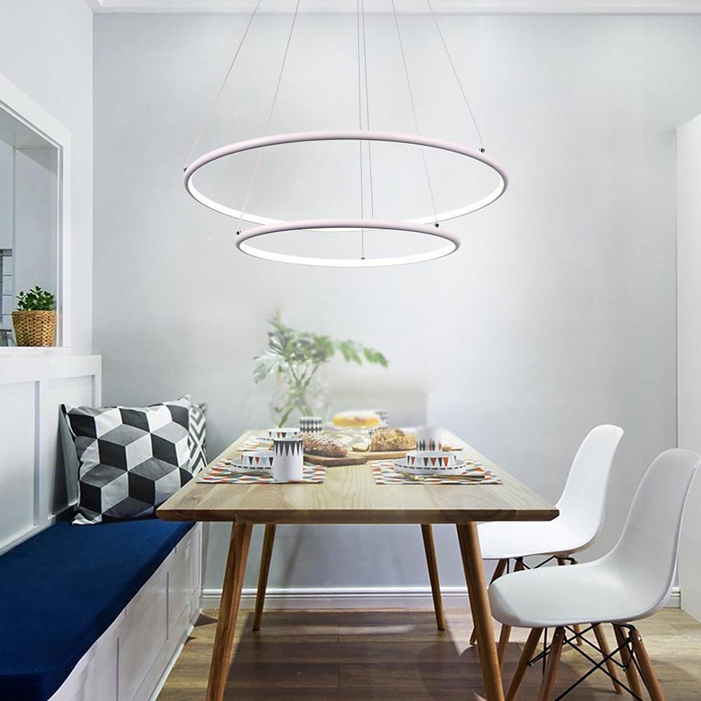 Modern LED Chandelier 2-Ring Geometric Adjustable Pendant Light