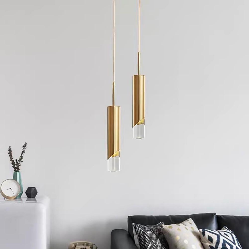Slender Cylinder Crystal Pendant Light Modern Gold Finish