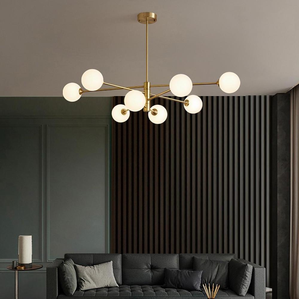 8-Light Geometric Cluster Pendant Light with Glass Globes