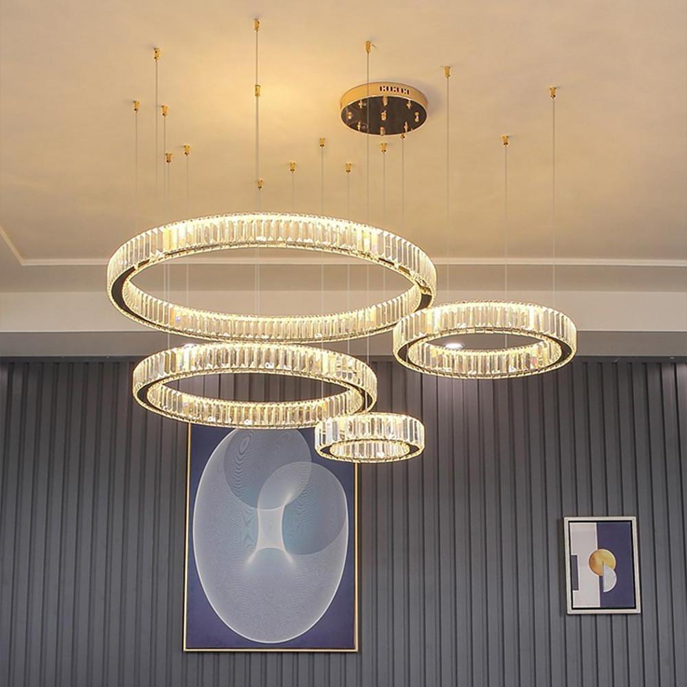 Modern Crystal Chandelier 4-Ring Gold Foyer Statement Lighting
