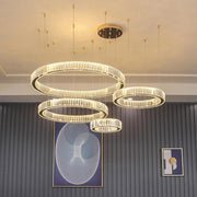 Modern Crystal Chandelier 4-Ring Gold Foyer Statement Lighting