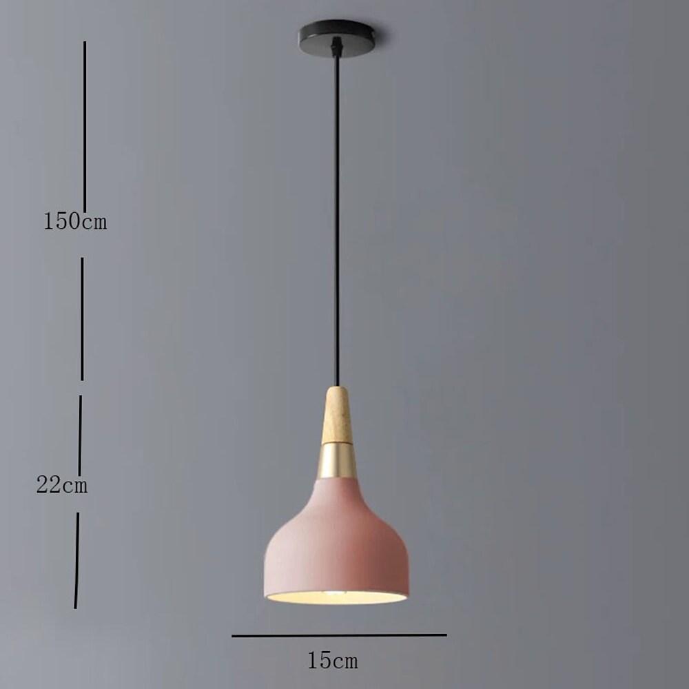 Modern Wood Metal Pendant Light LED Lantern Hanging Lamp