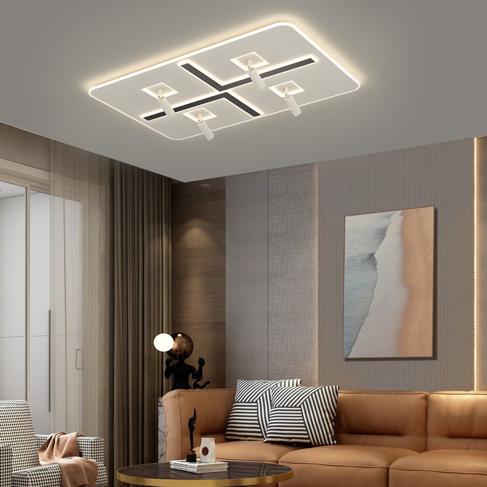 Ultra-Thin Rectangular Modern Ceiling Light with Adjustable Spotlights