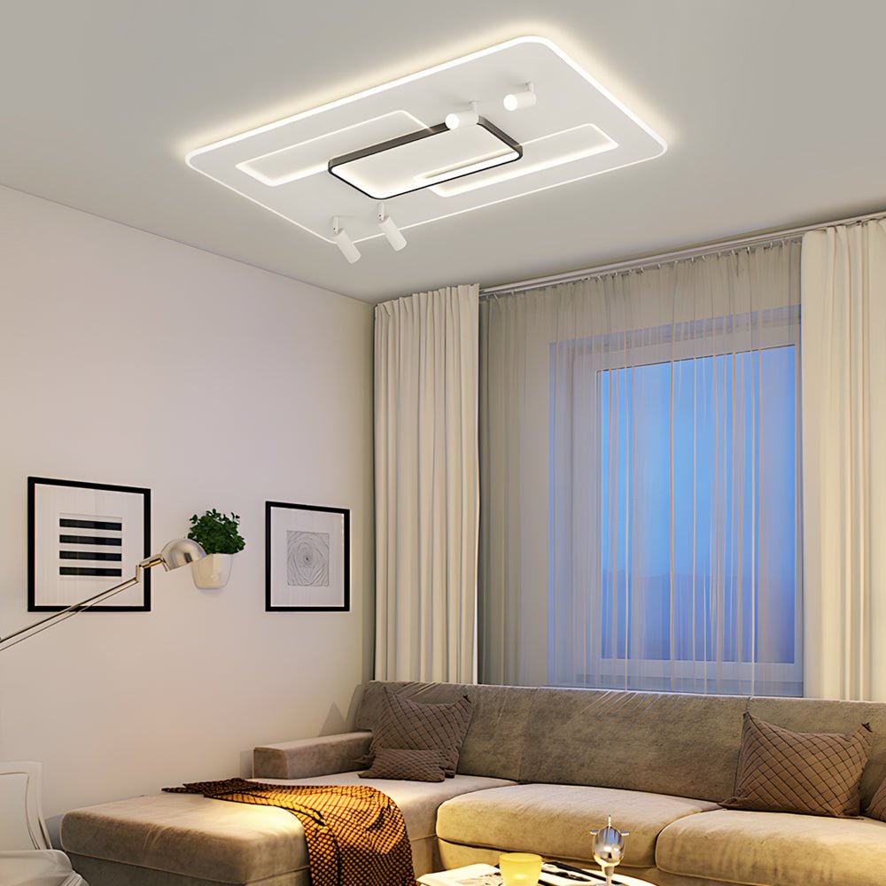 Ultra-Thin Rectangular Modern Ceiling Light with Adjustable Spotlights